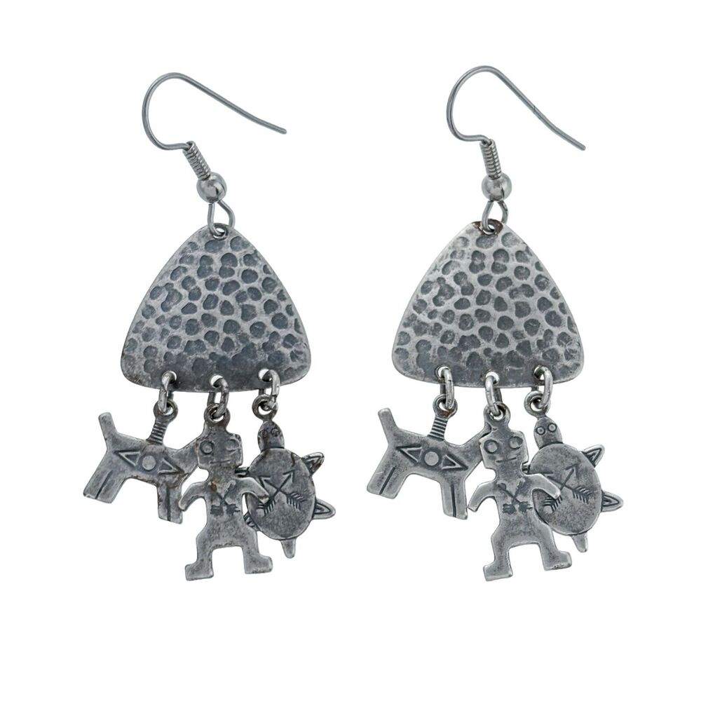 Vintage Steel Dog Figure Turtle Design Dangle Earrings